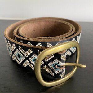 Lucky Brand Leather Multi-Color Beaded Belt Black For Women Size Large